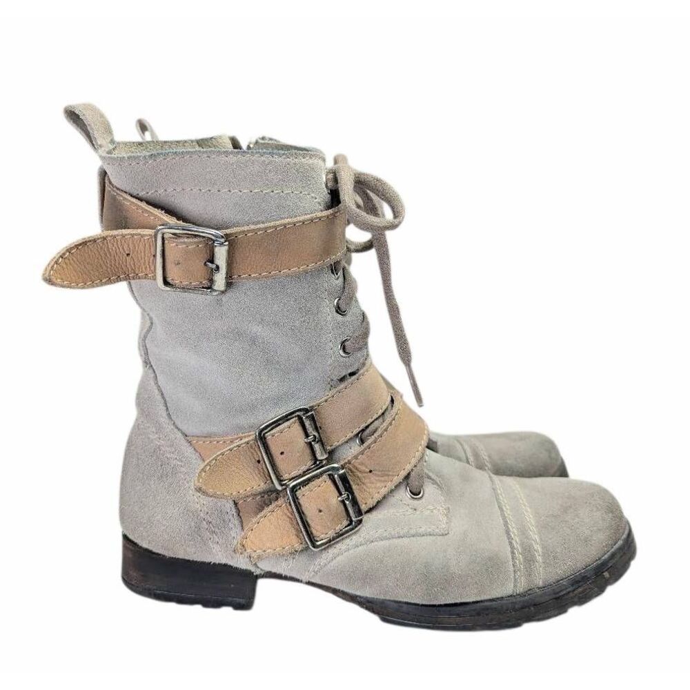 Steve Madden Hoood stone beige suede strappy distressed combat boot womens 7